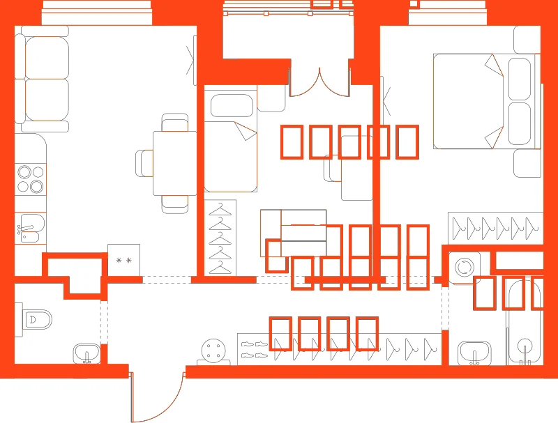 Планировка: 2-комнатная · 55,00 м²
