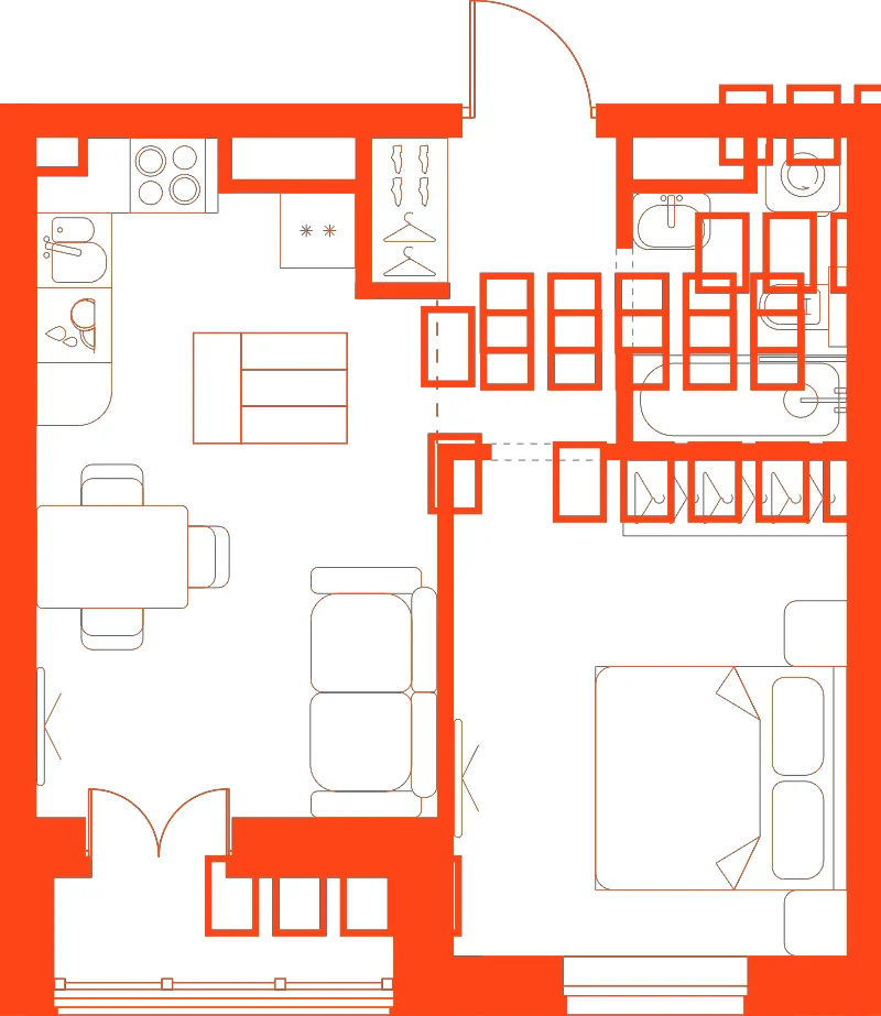 Планировка: 1-комнатная · 36,97 м²