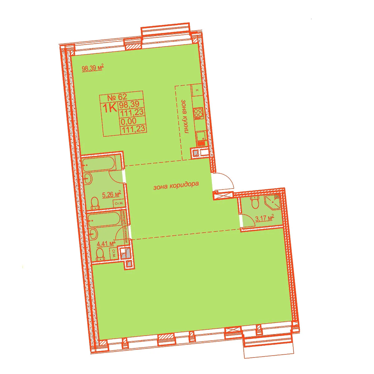 Планировка: 4-комнатная · 111,23 м²