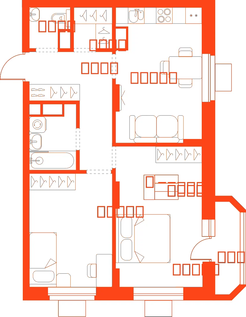Планировка: 2-комнатная · 60,40 м²