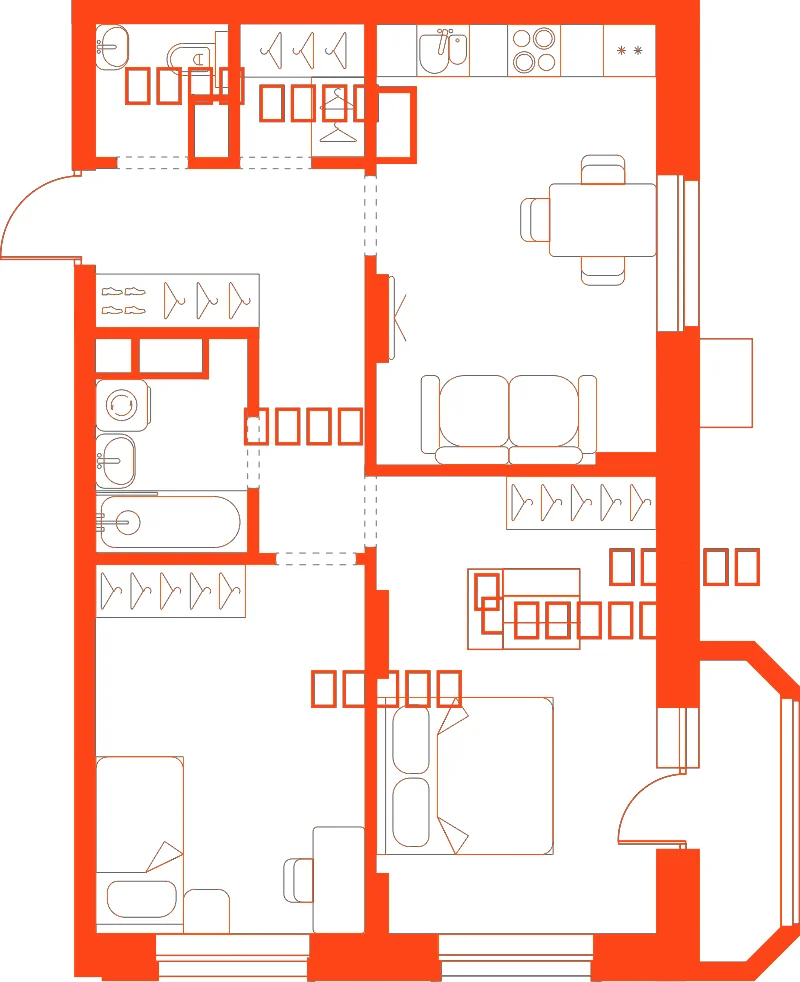 Планировка: 2-комнатная · 60,40 м²