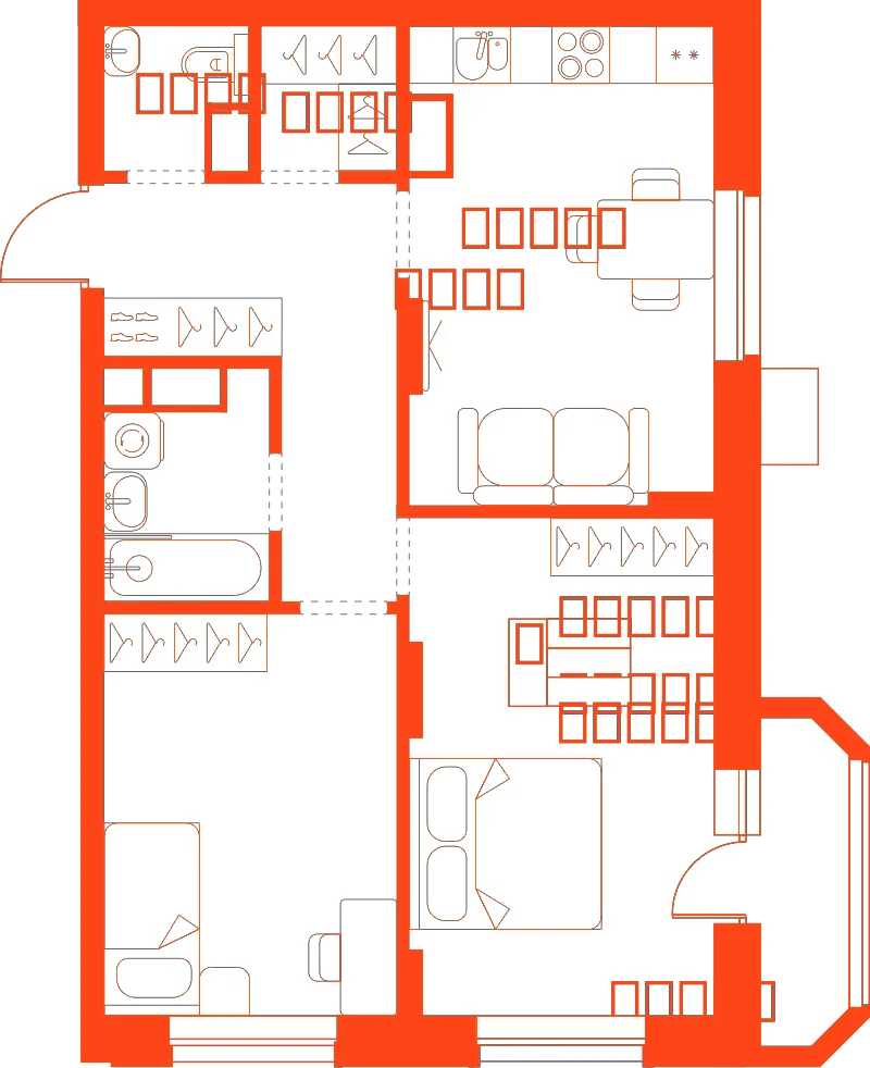 Планировка: 2-комнатная · 60,40 м²