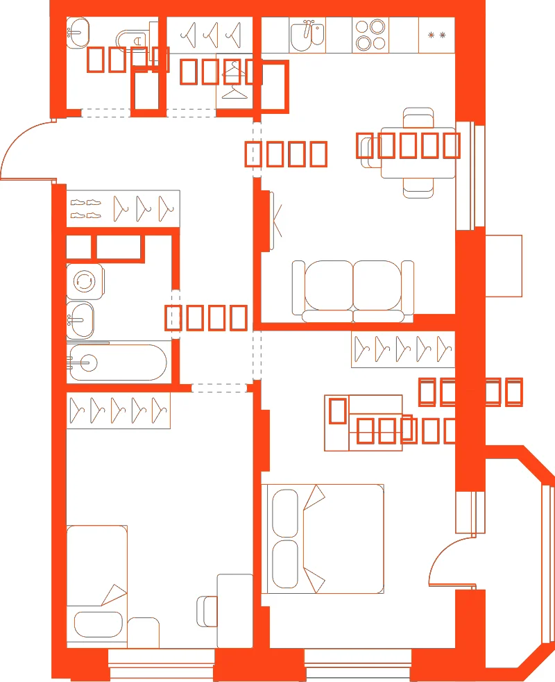 Планировка: 2-комнатная · 60,40 м²