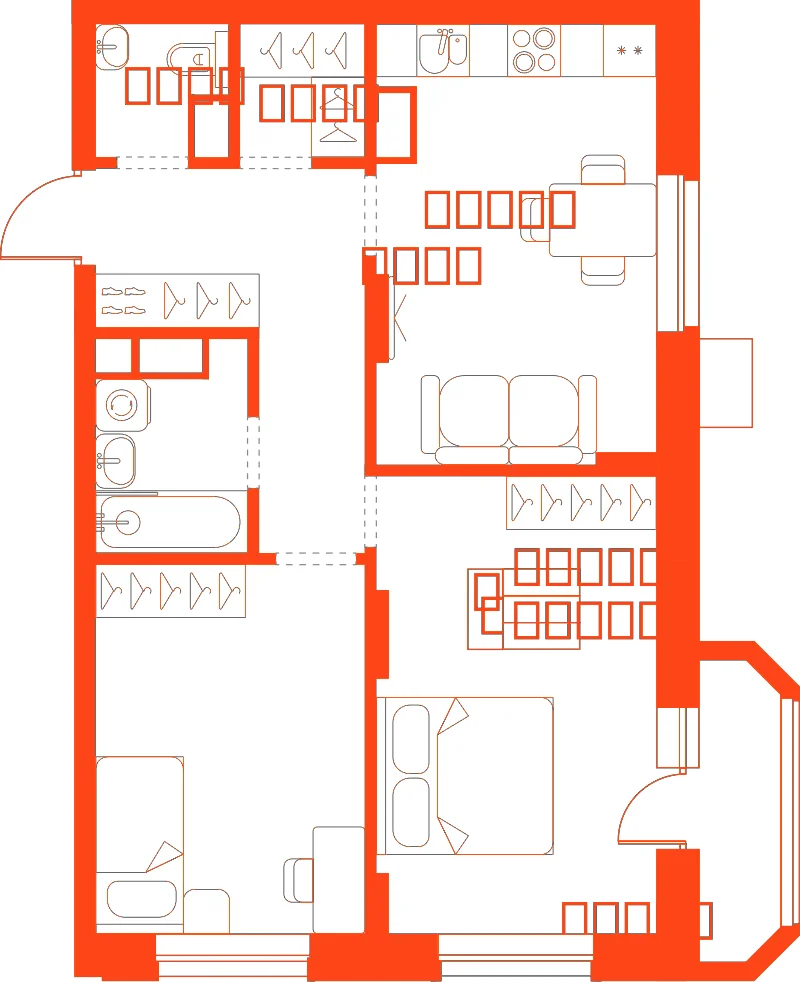 Планировка: 2-комнатная · 60,40 м²