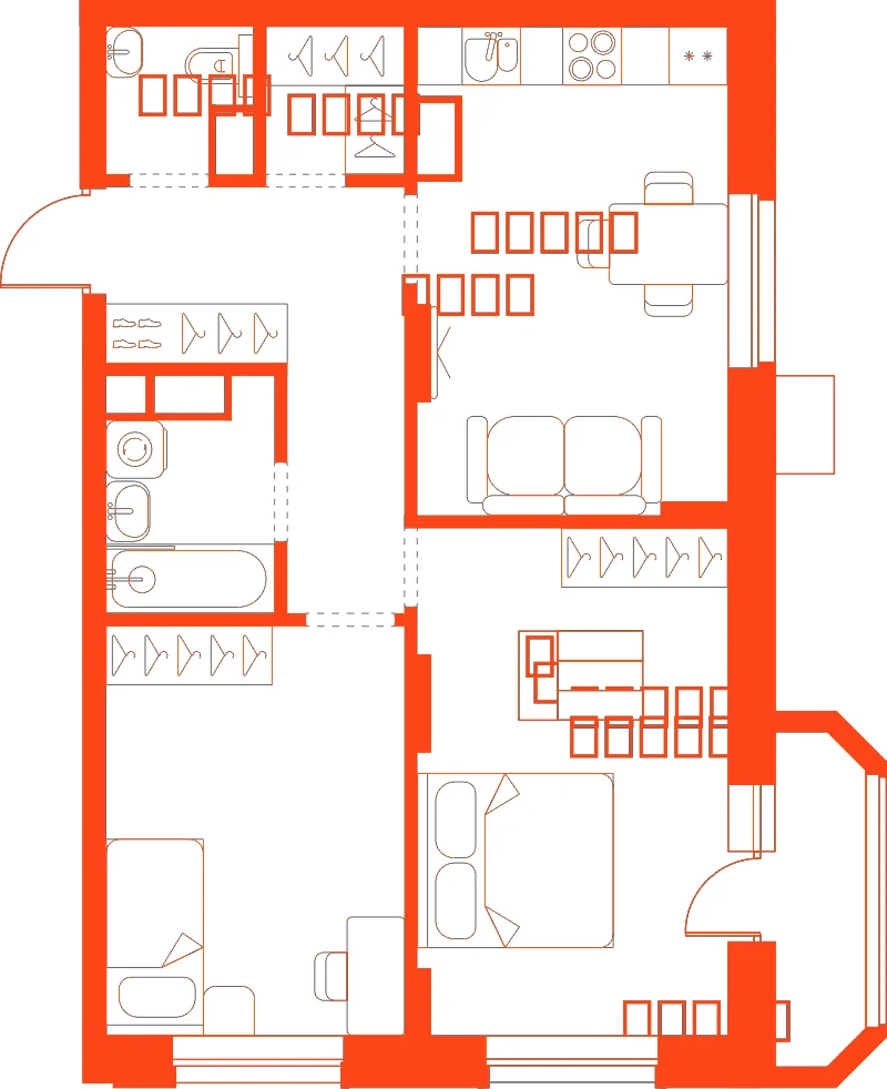 Планировка: 2-комнатная · 60,40 м²