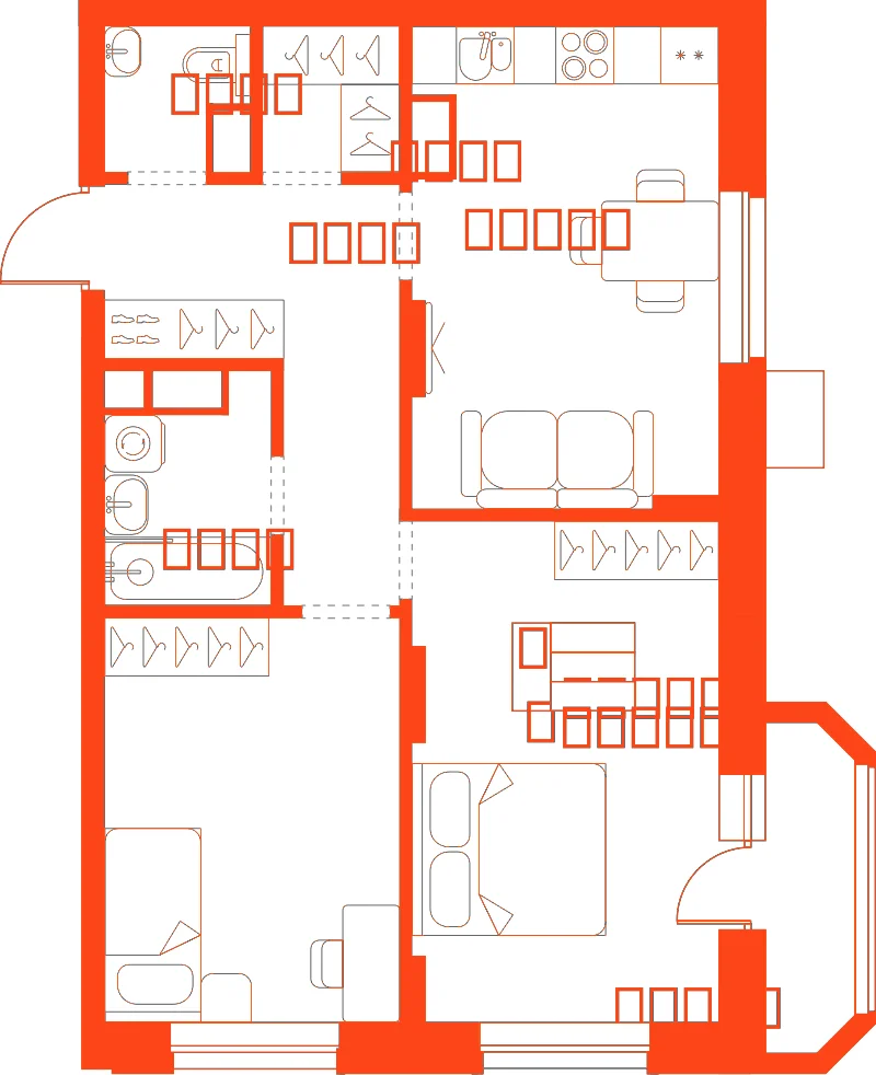 Планировка: 2-комнатная · 60,40 м²