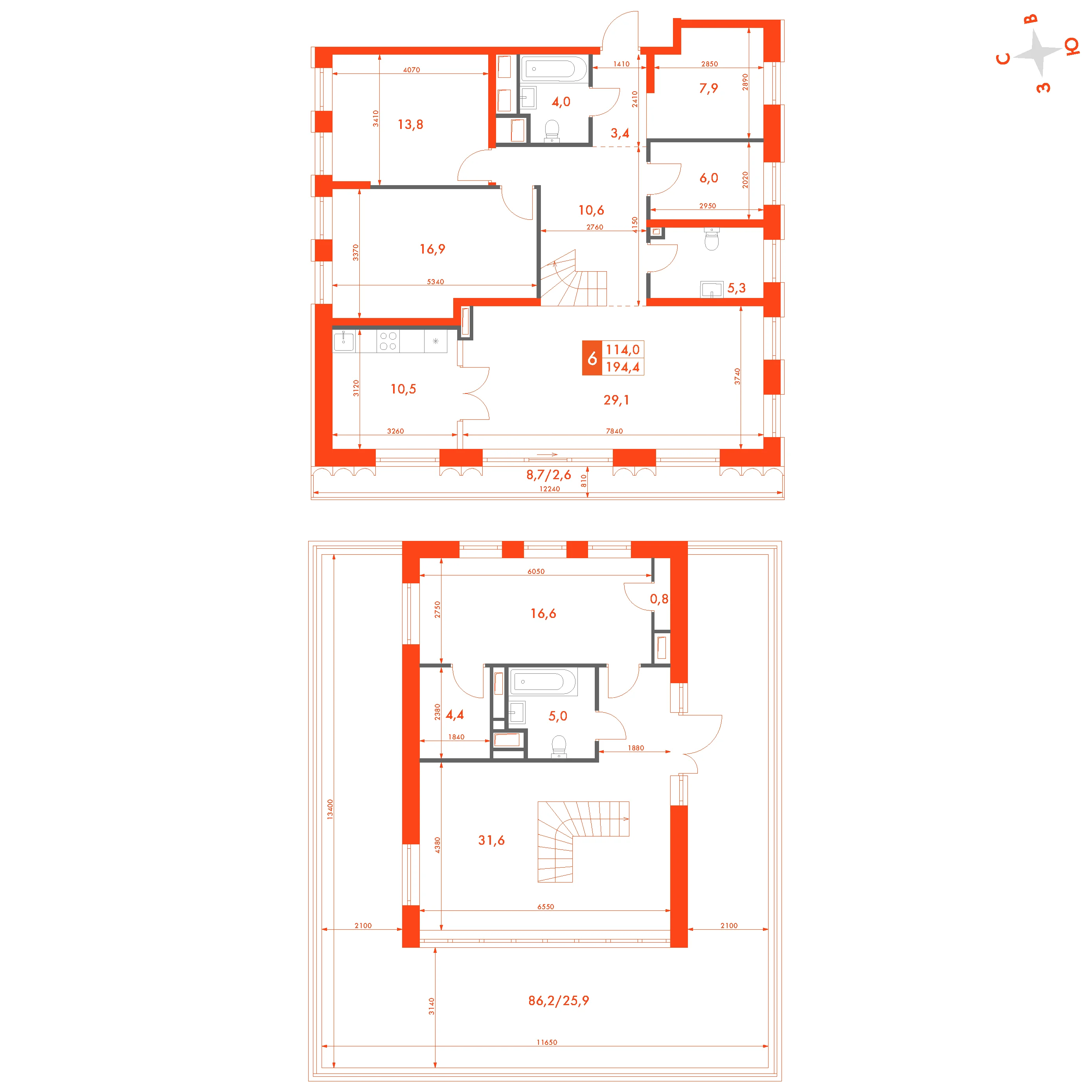 Планировка: 6-комнатная · 193,30 м²