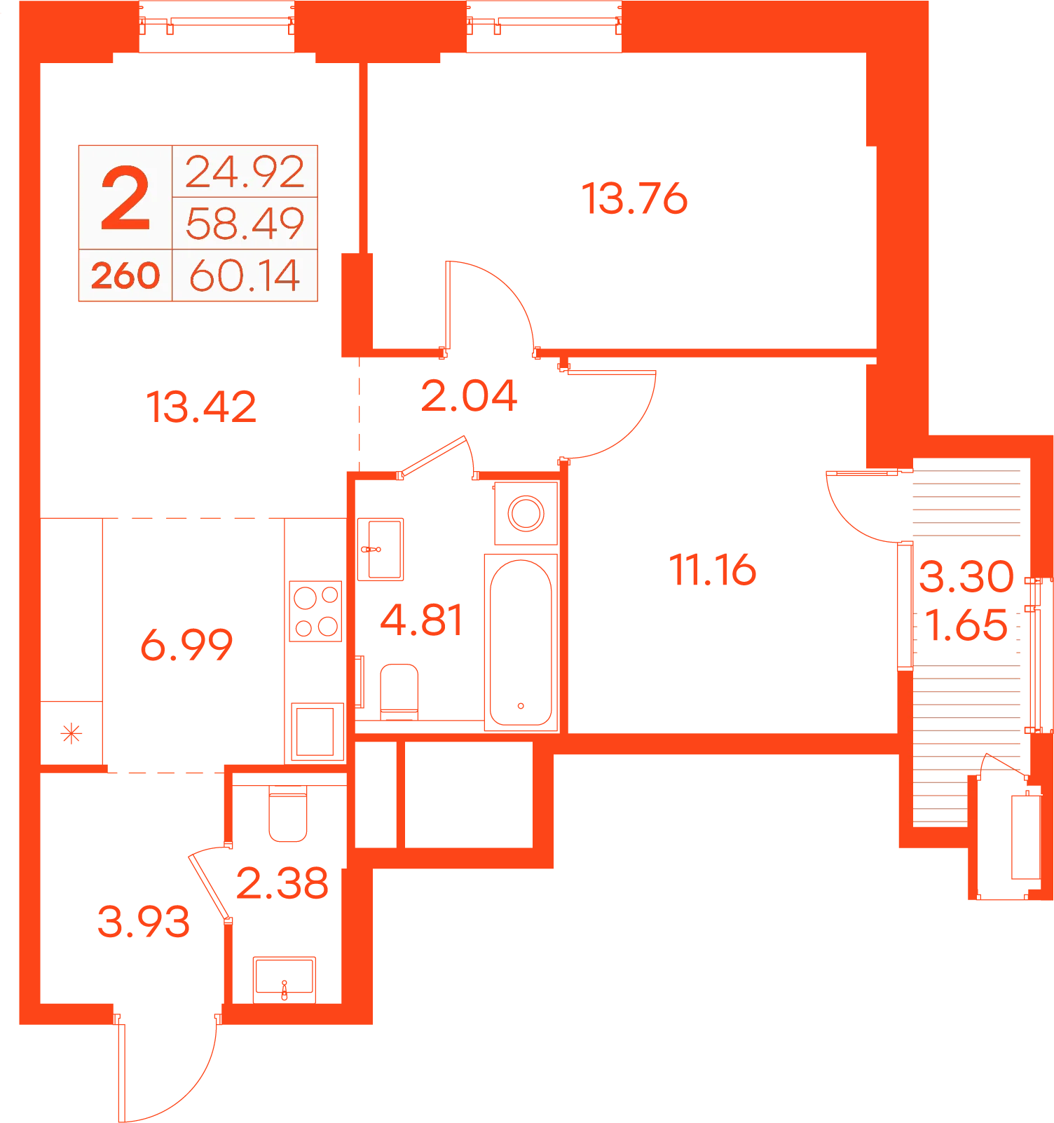 Планировка: 2-комнатная · 60,14 м²