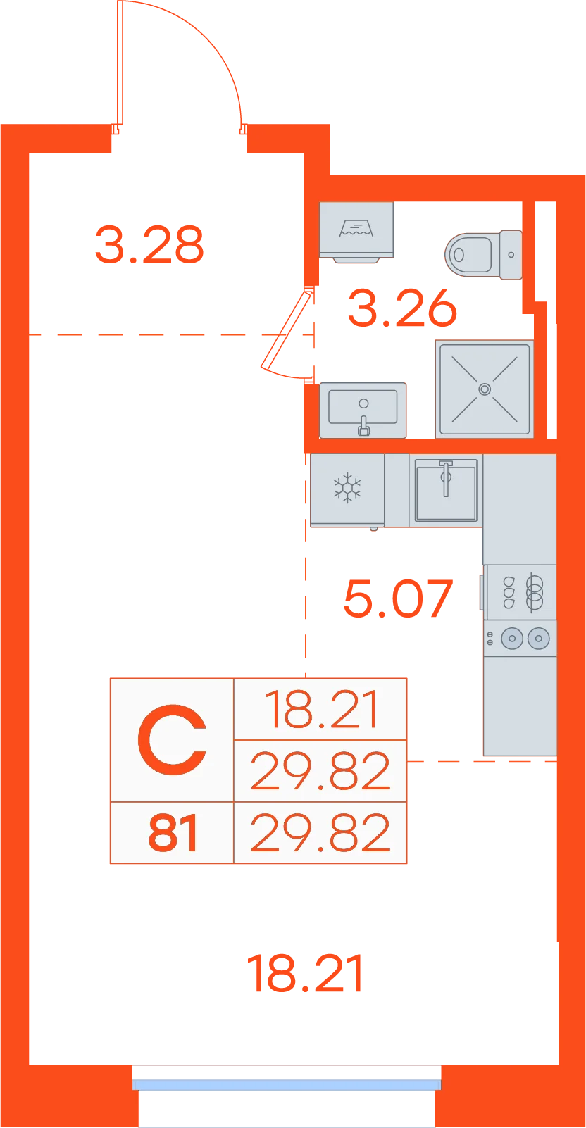 Планировка: Студия · 29,82 м²