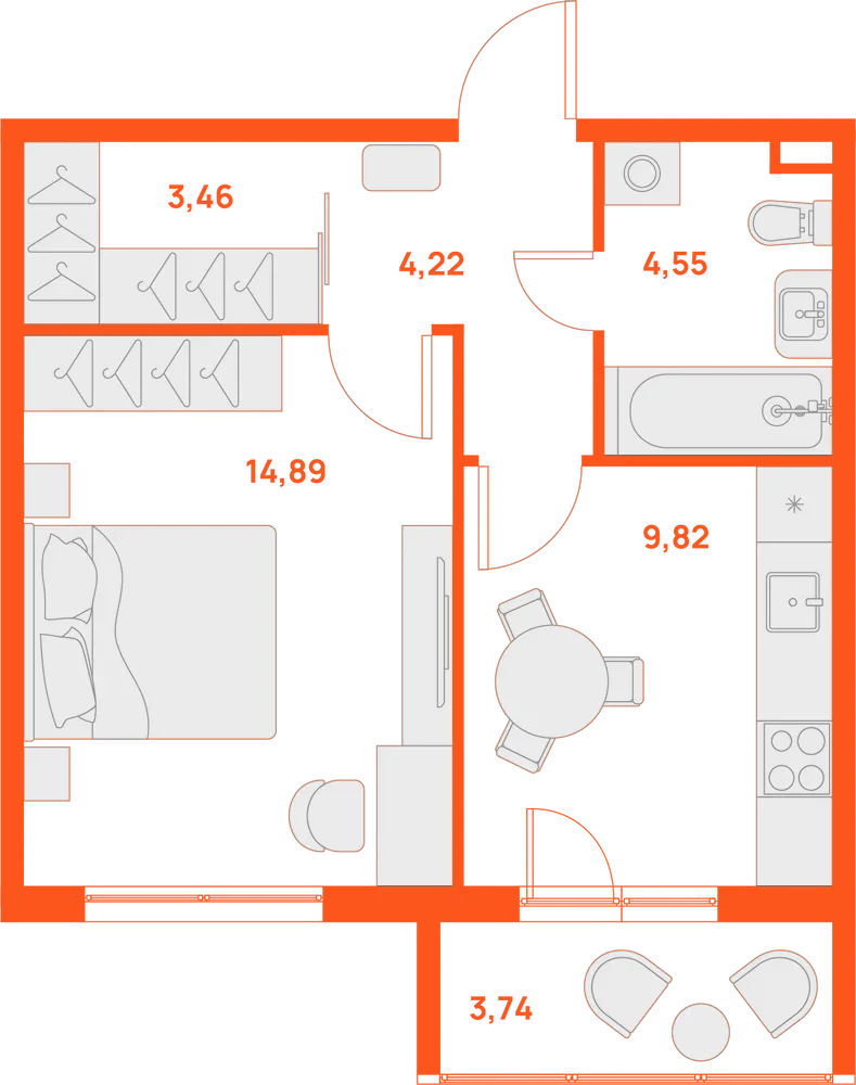 Планировка: 1-комнатная · 38,20 м²