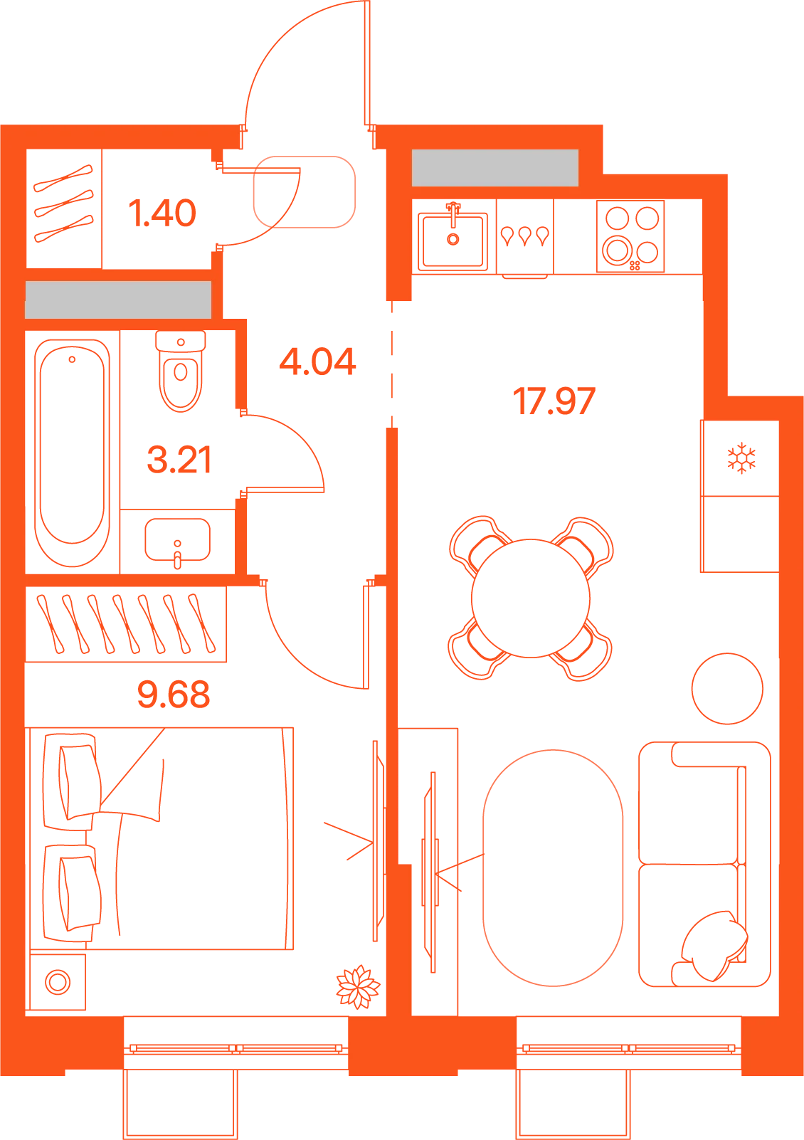 Планировка: 1-комнатная · 36,30 м²