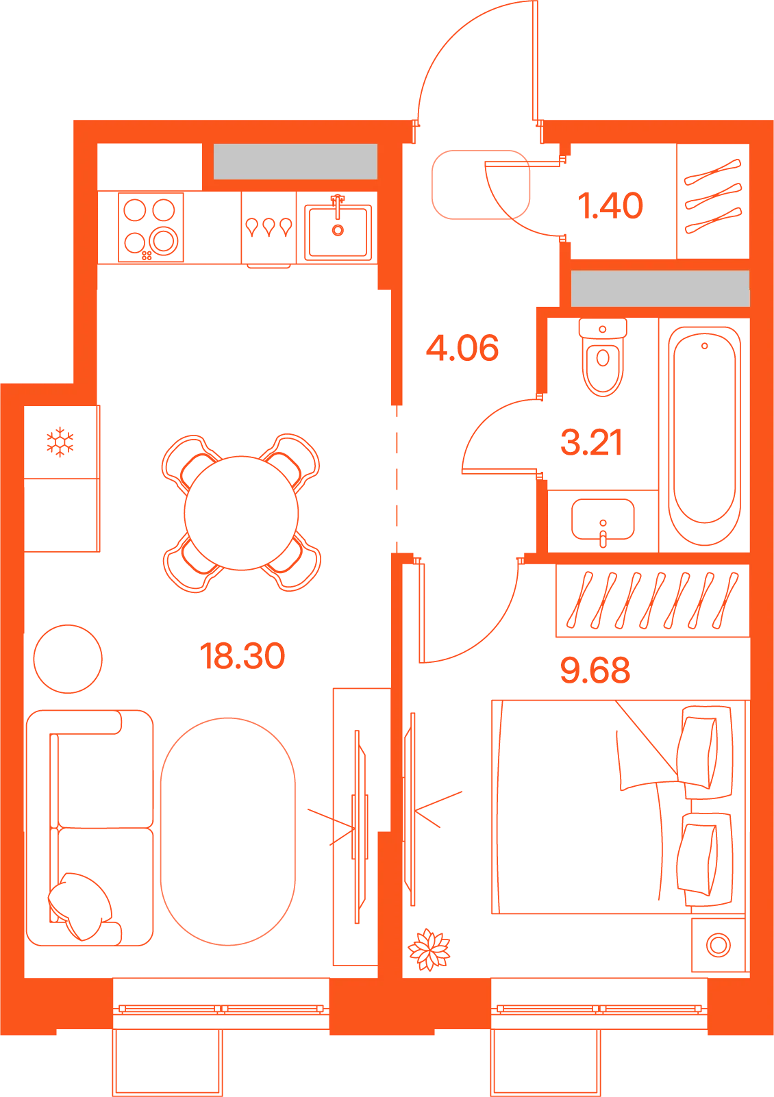 Планировка: 1-комнатная · 36,65 м²