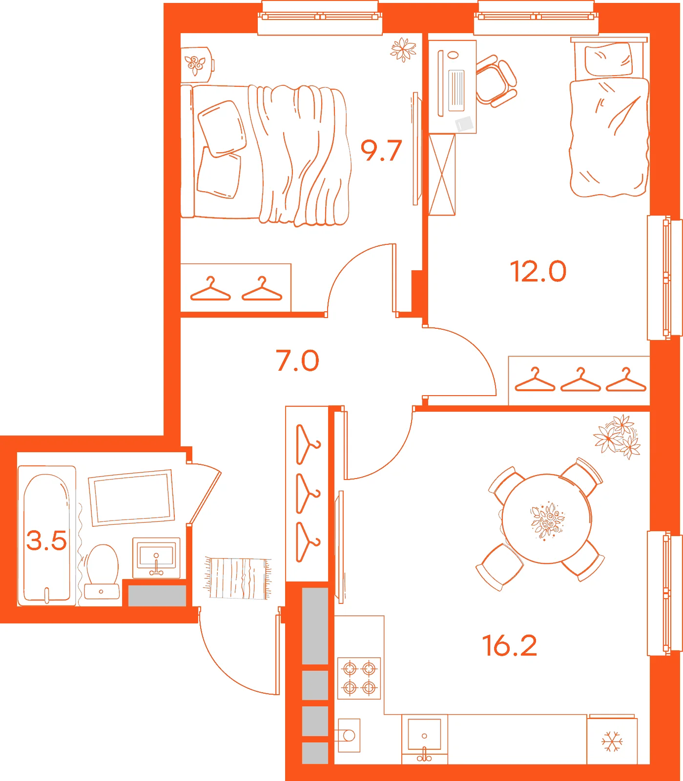 Планировка: 2-комнатная · 48,40 м²