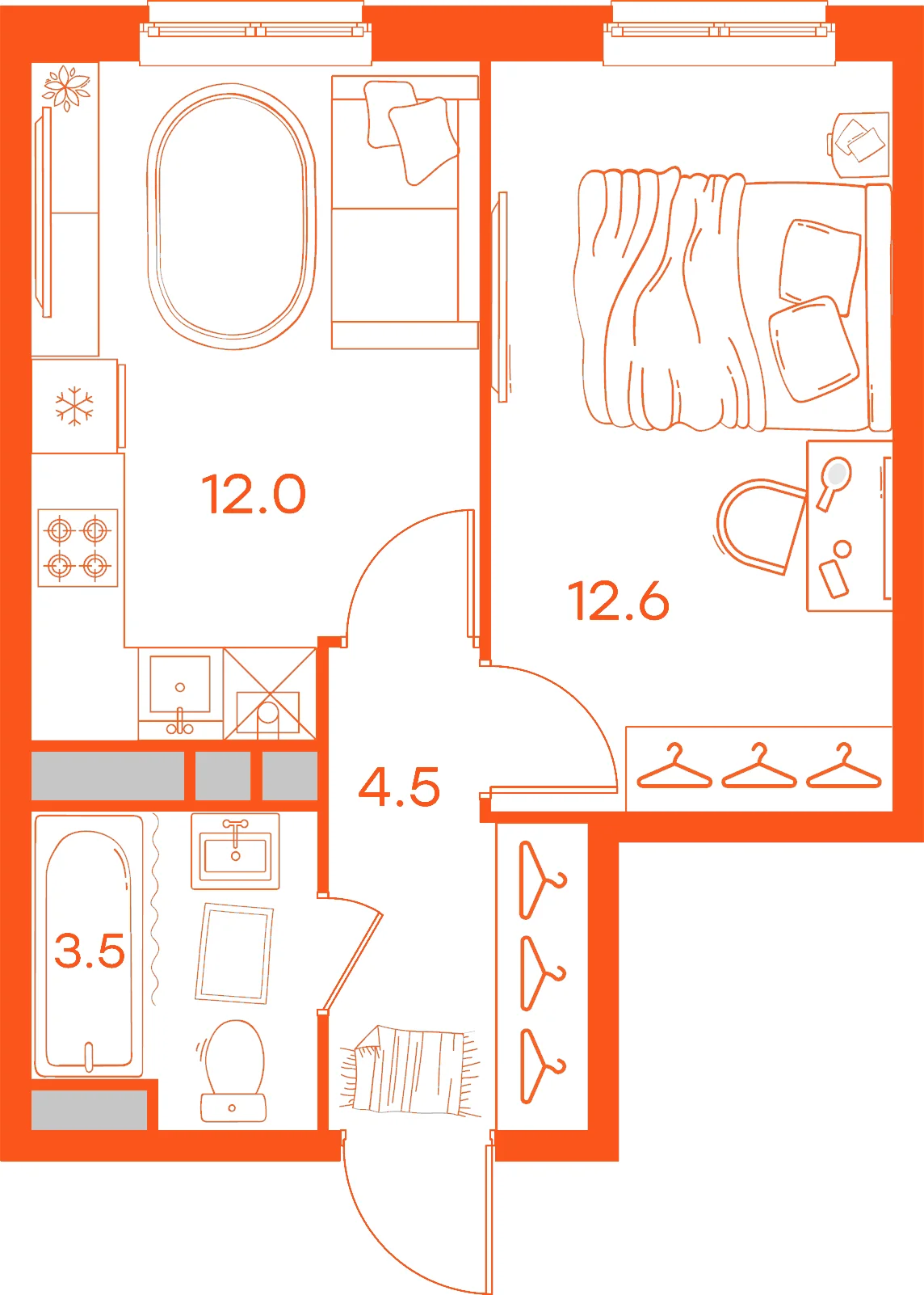 Планировка: 1-комнатная · 32,60 м²