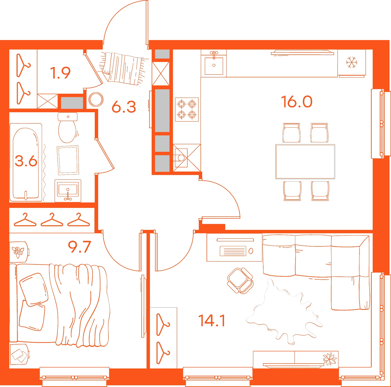 Планировка: 2-комнатная · 51,60 м²