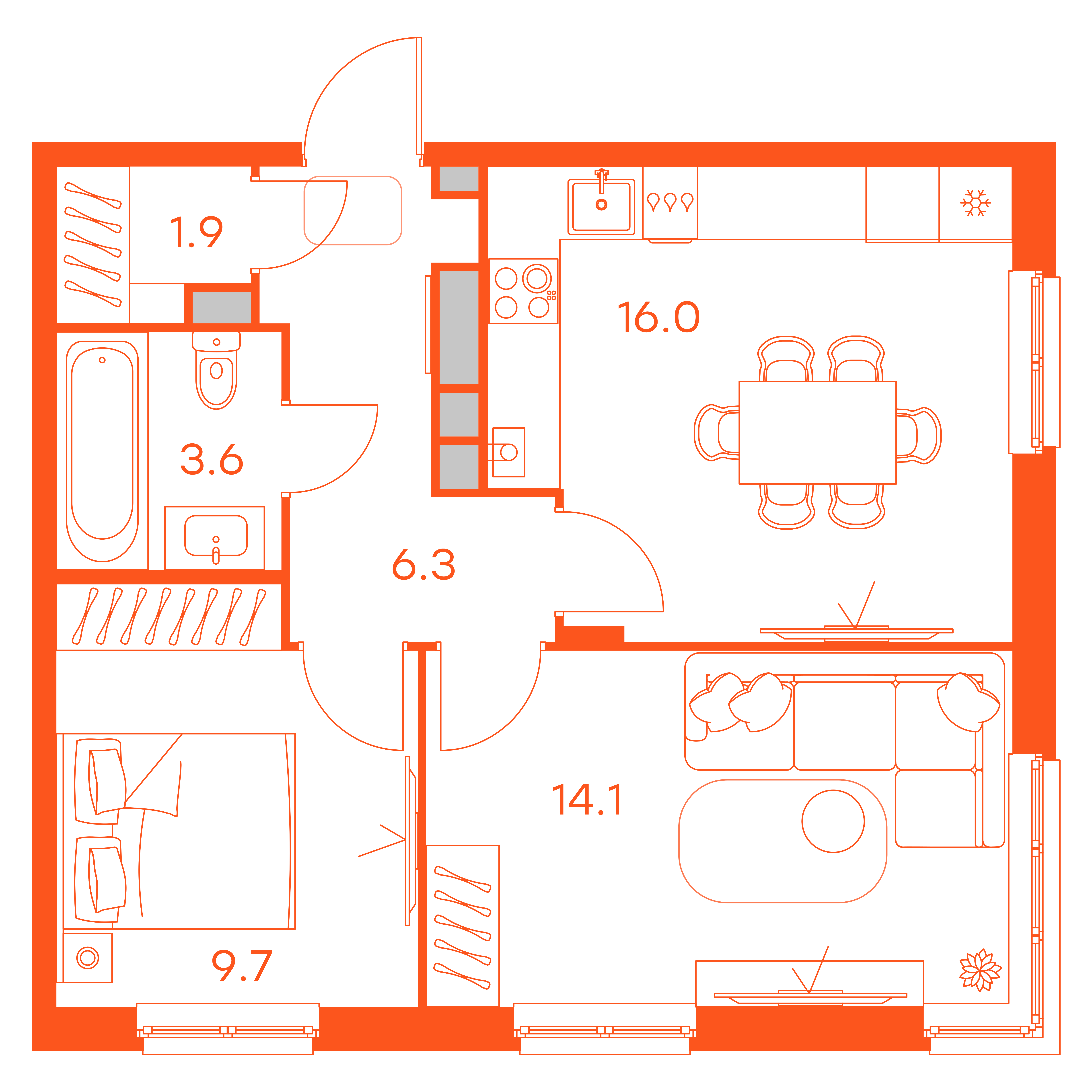 Планировка: 2-комнатная · 51,60 м²