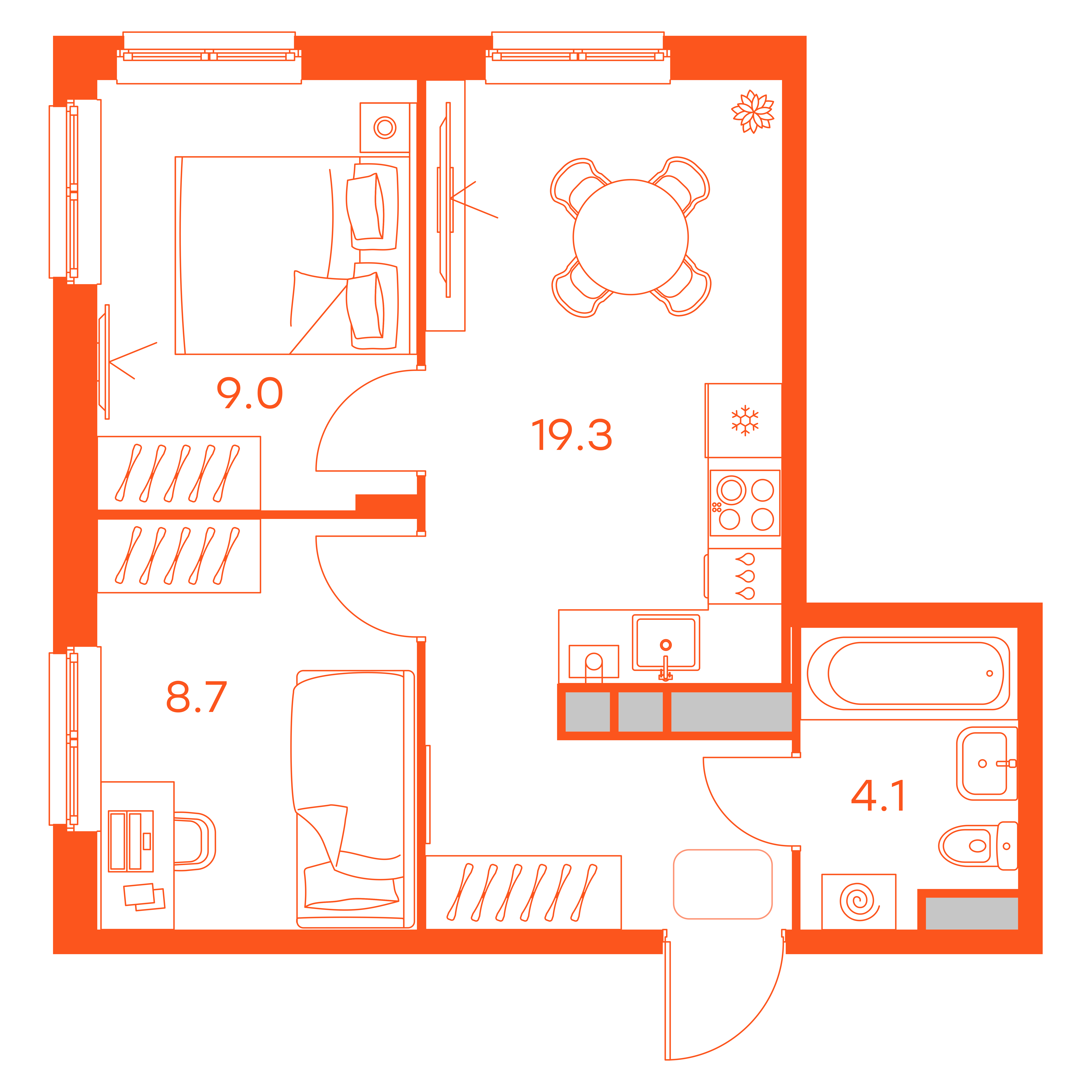 Планировка: 2-комнатная · 41,10 м²