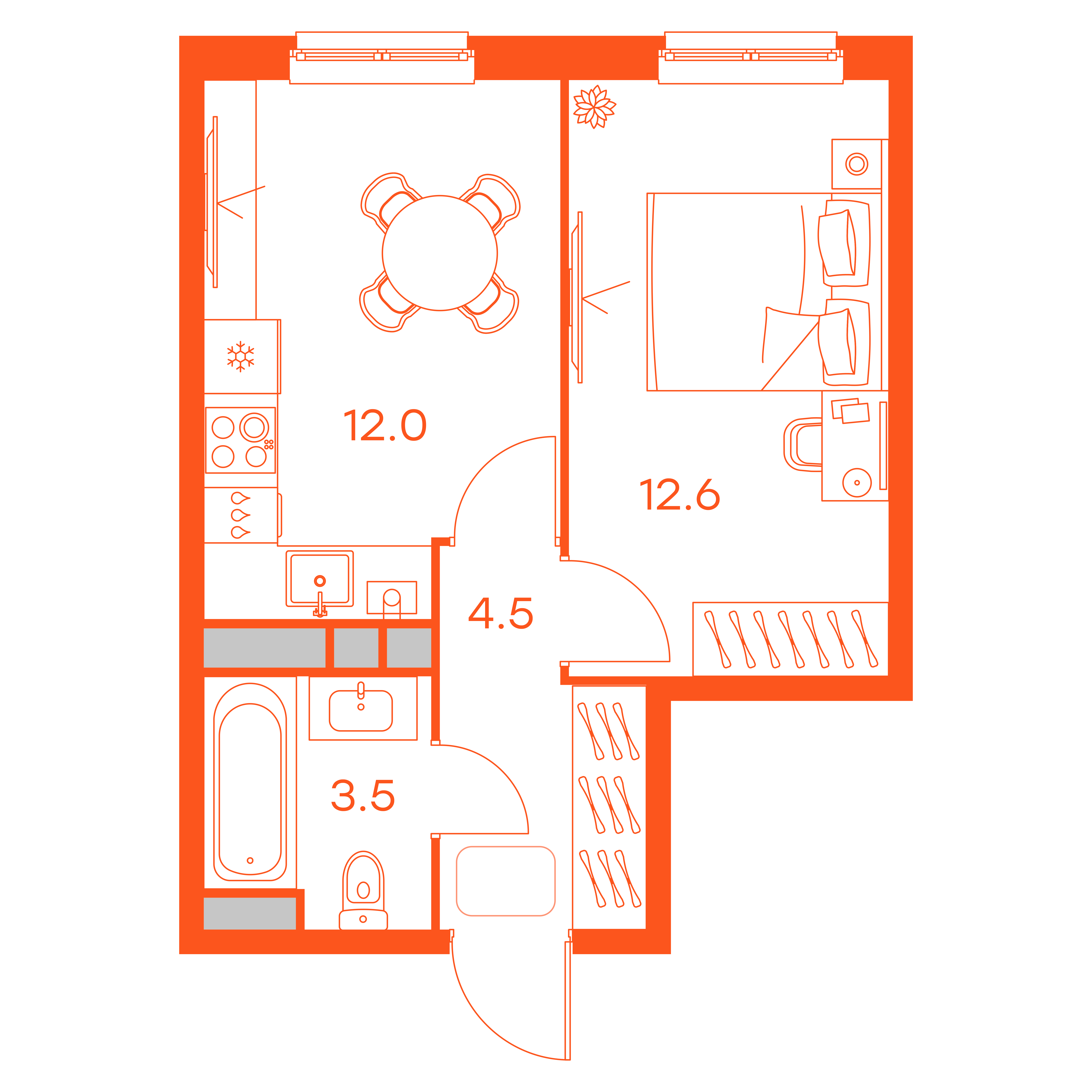 Планировка: 1-комнатная · 32,60 м²