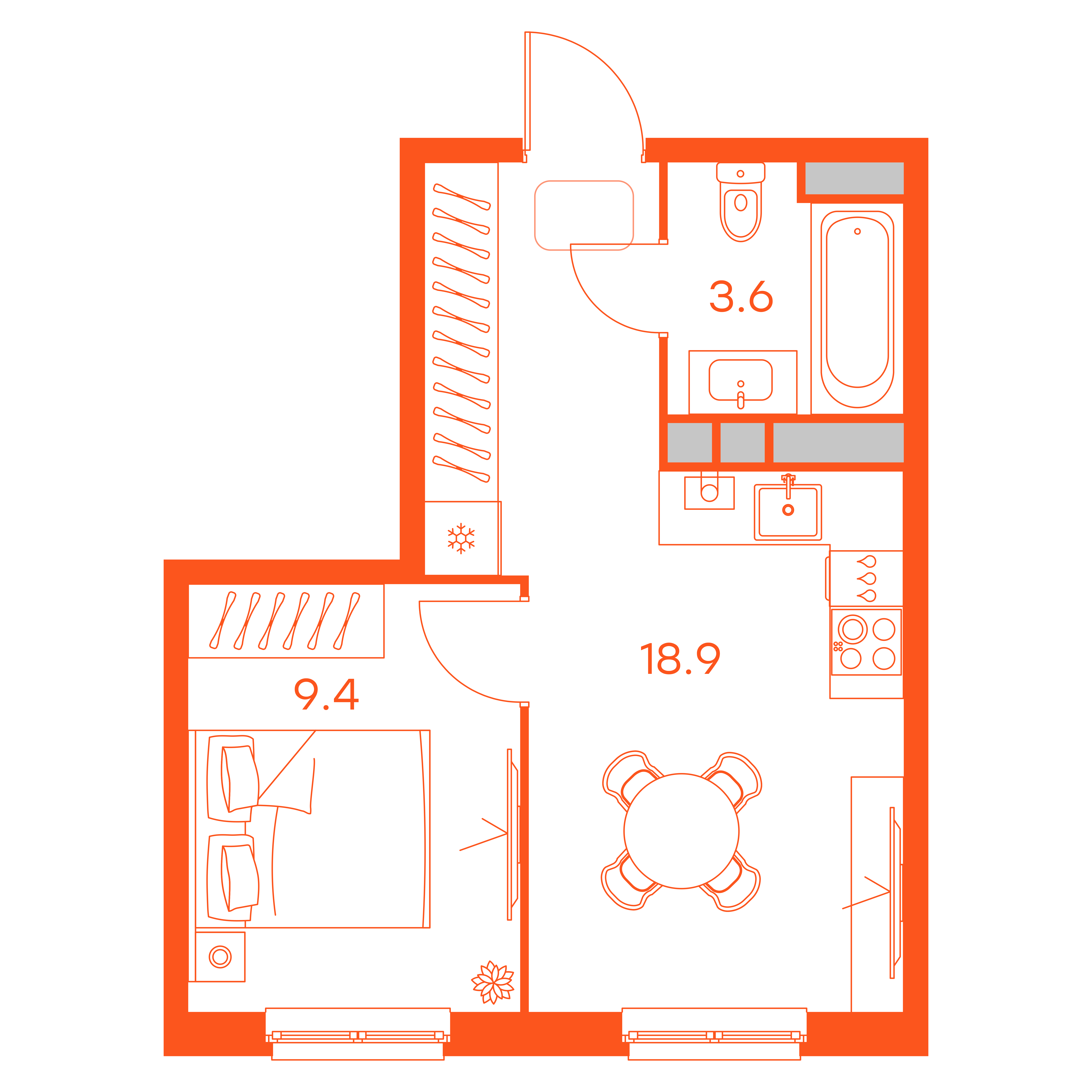 Планировка: 1-комнатная · 31,90 м²
