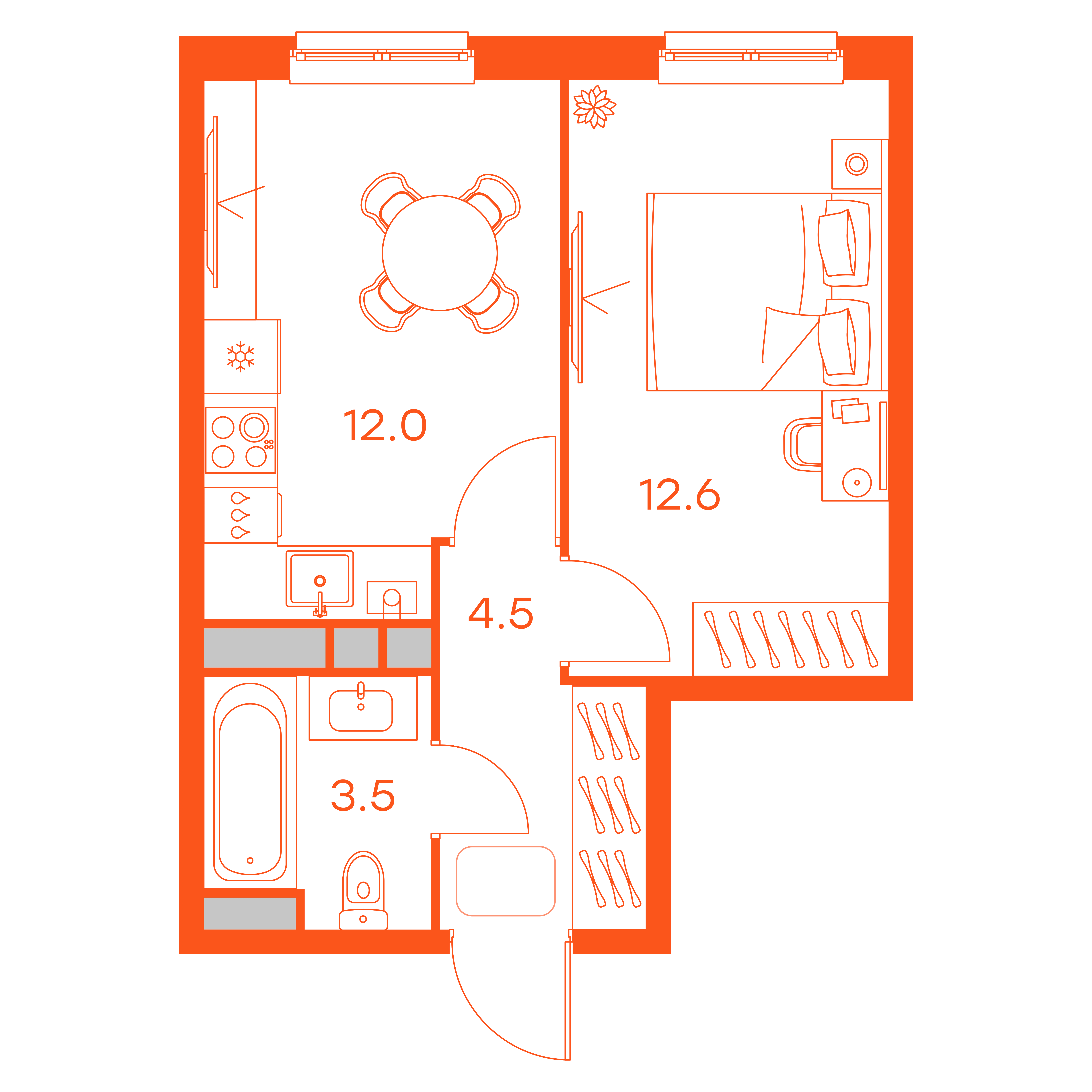 Планировка: 1-комнатная · 32,60 м²