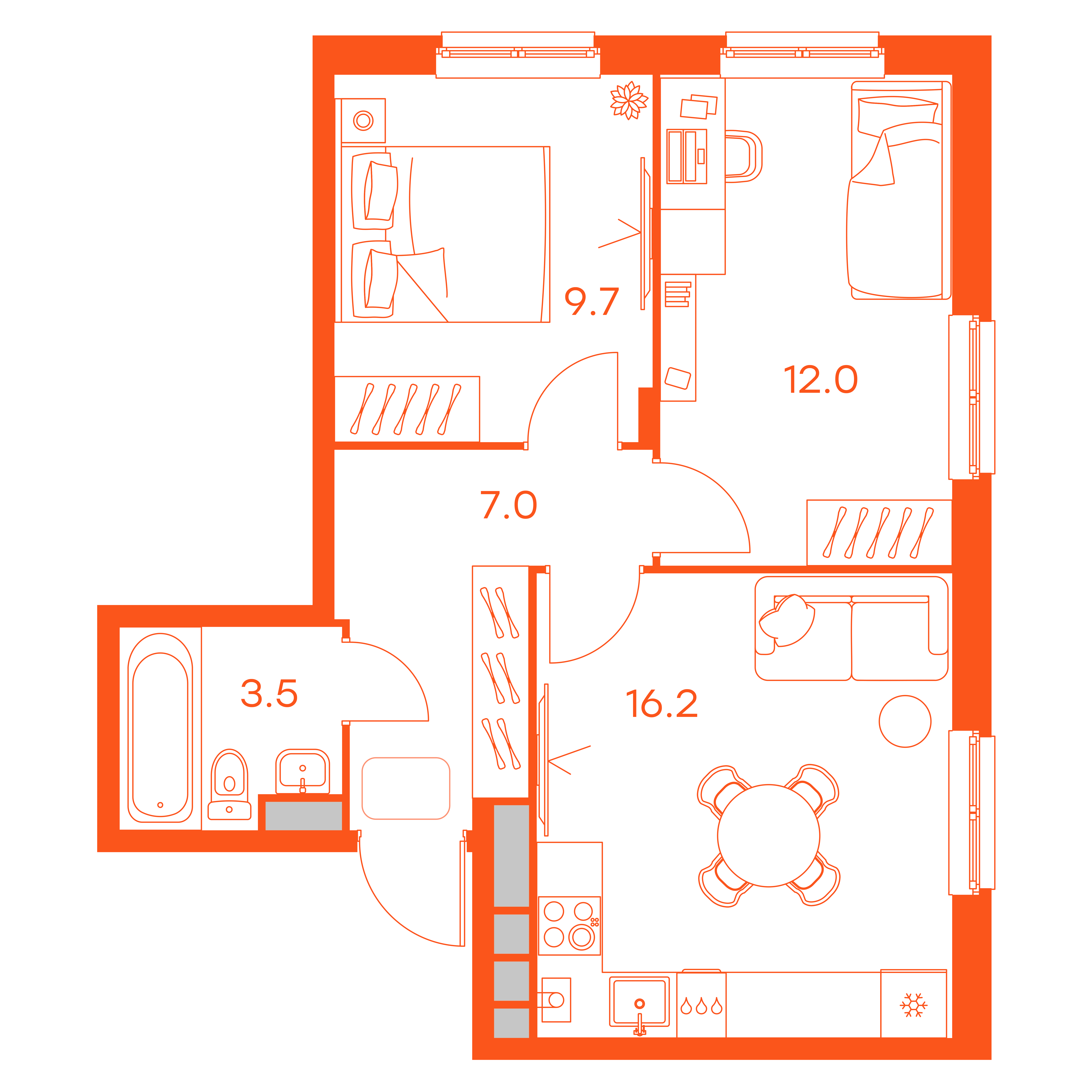 Планировка: 2-комнатная · 48,40 м²