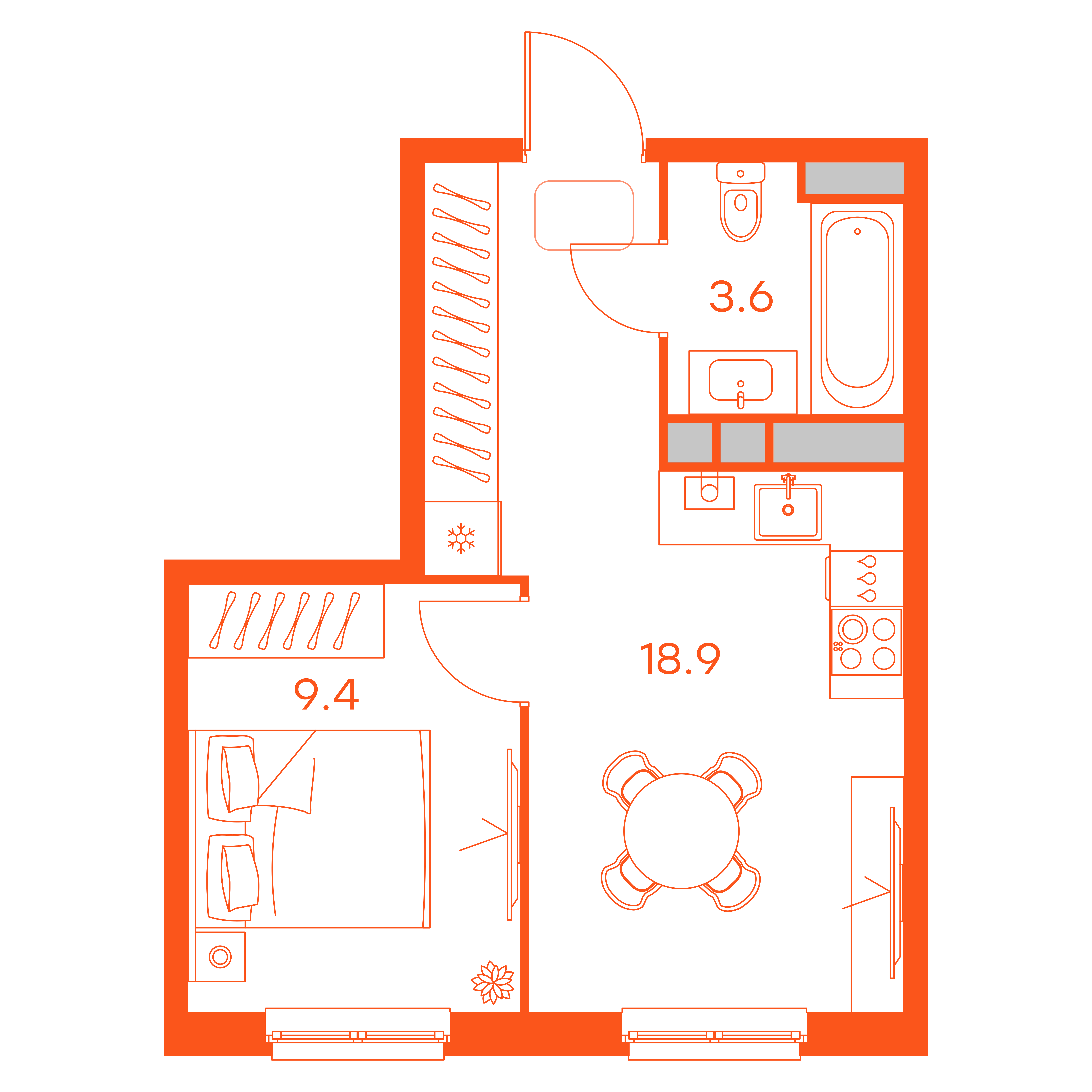 Планировка: 1-комнатная · 31,90 м²