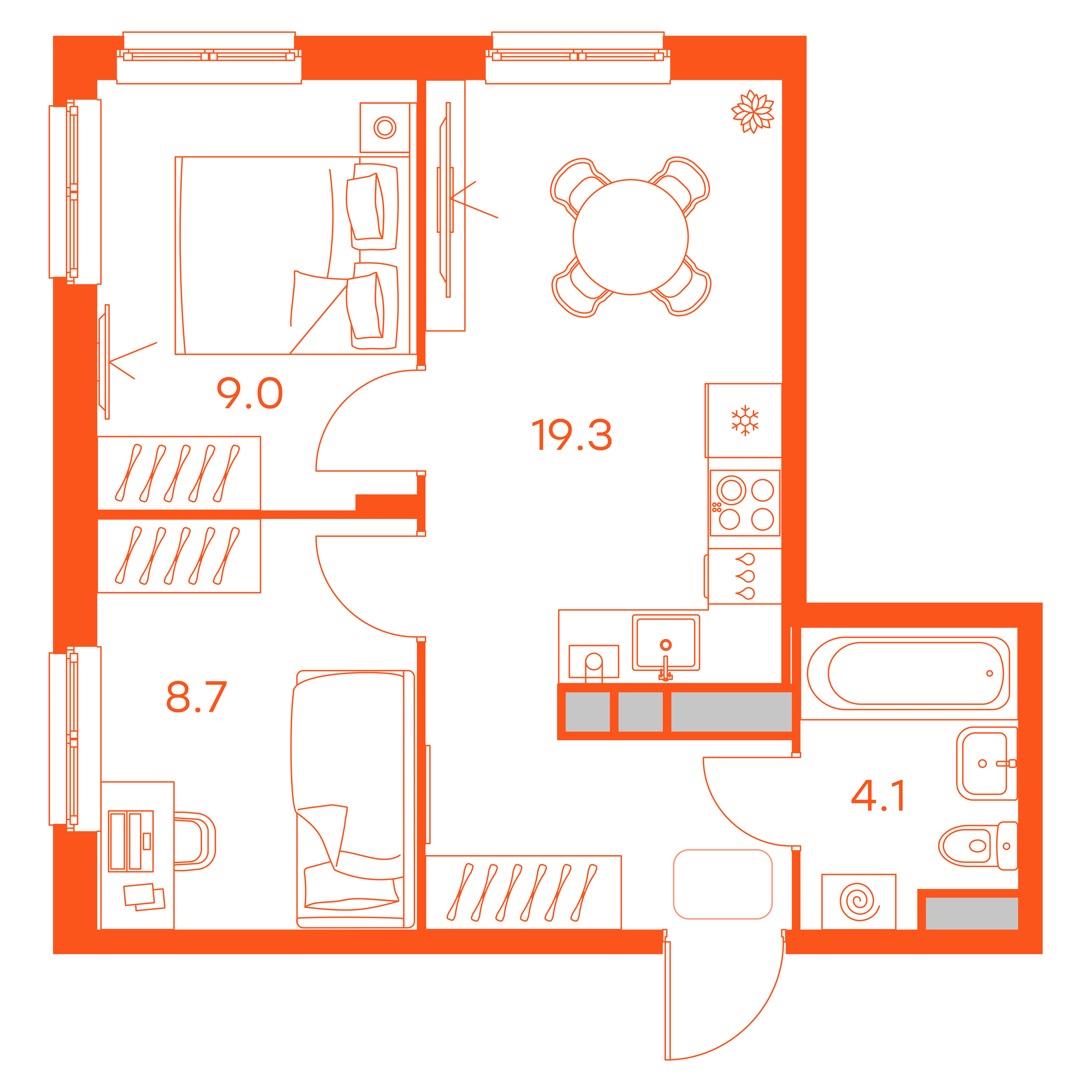Планировка: 2-комнатная · 41,10 м²