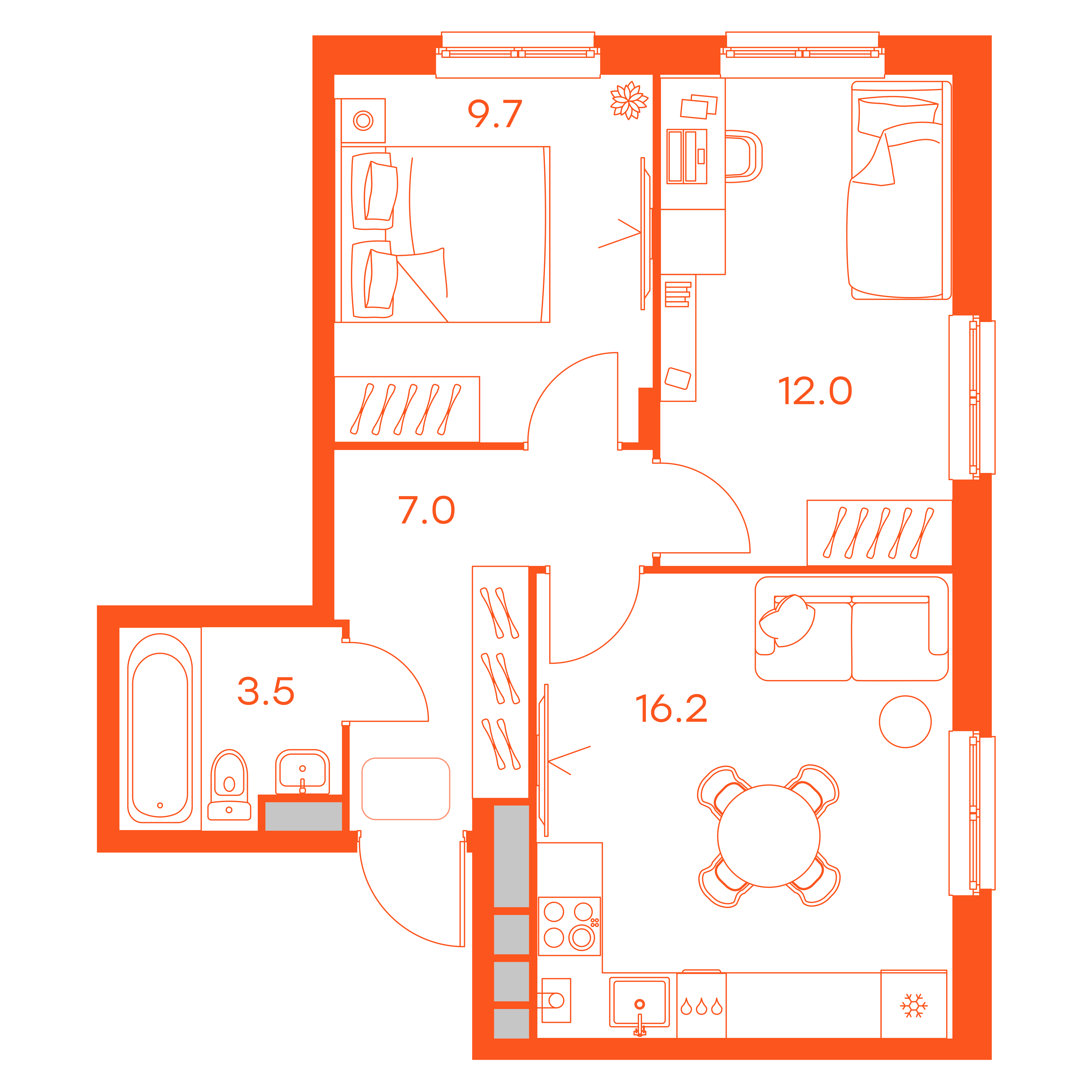 Планировка: 2-комнатная · 48,40 м²