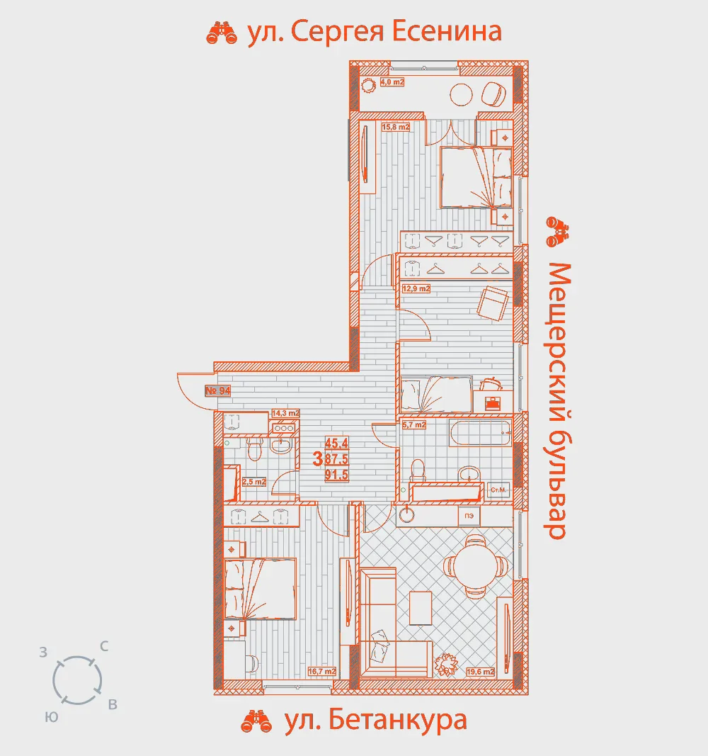 Планировка: 3-комнатная · 91,50 м²