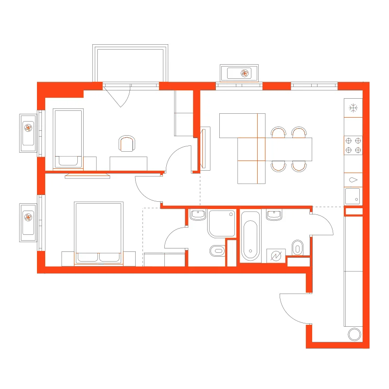 Планировка: 2-комнатная · 57,90 м²
