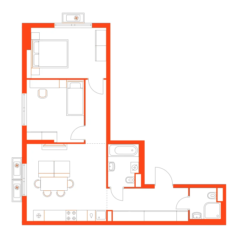 Планировка: 2-комнатная · 60,50 м²
