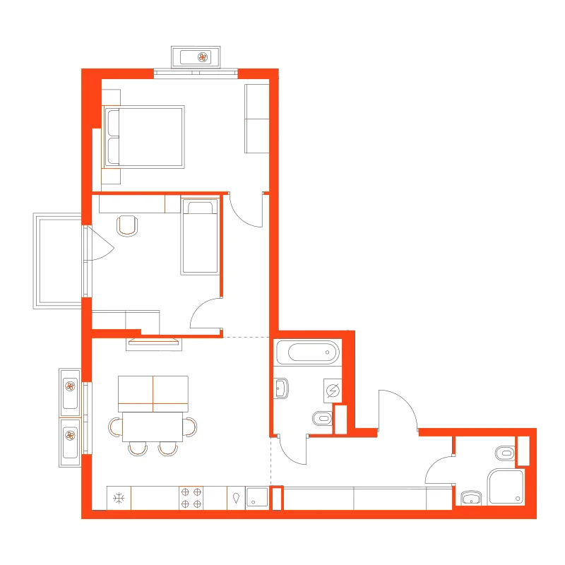 Планировка: 2-комнатная · 61,10 м²