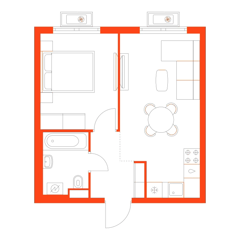 Планировка: 1-комнатная · 35,90 м²