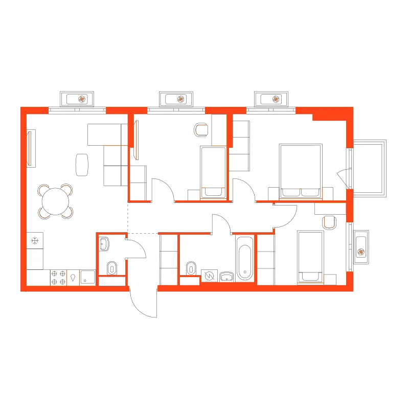 Планировка: 3-комнатная · 68,70 м²