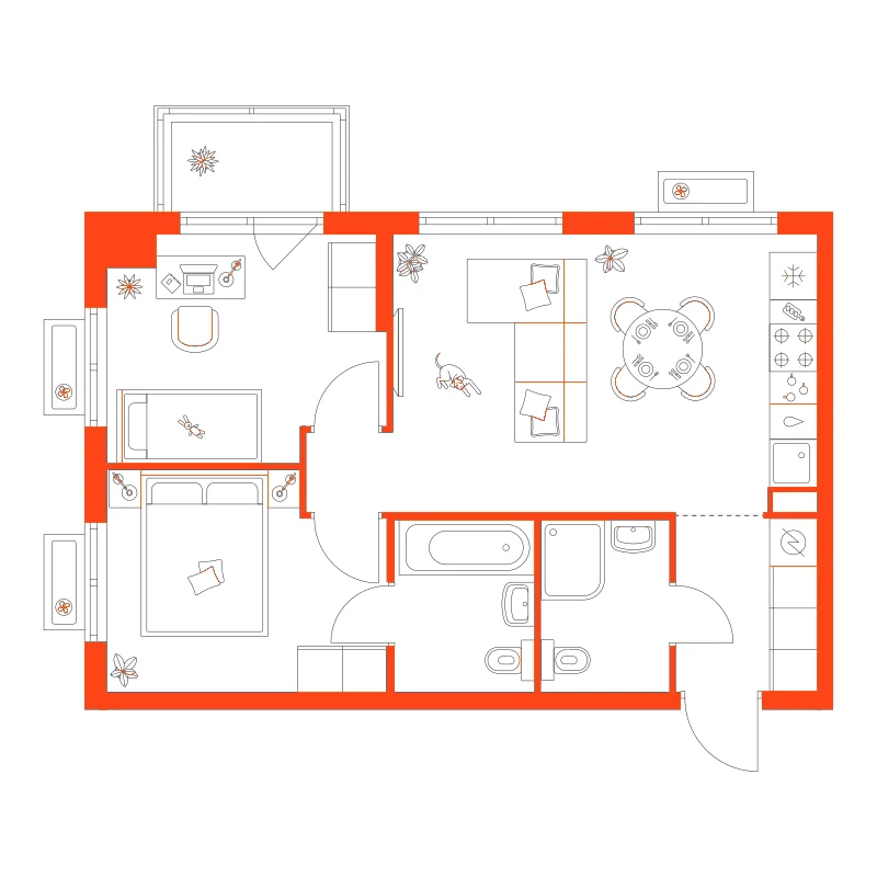 Планировка: 2-комнатная · 49,10 м²