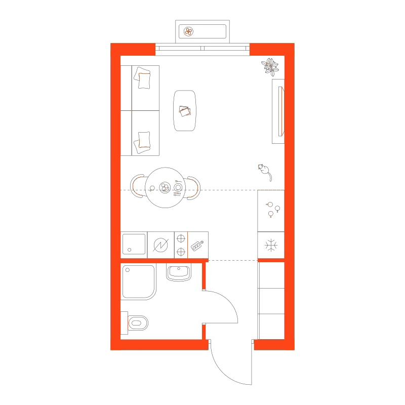 Планировка: Студия · 22,40 м²