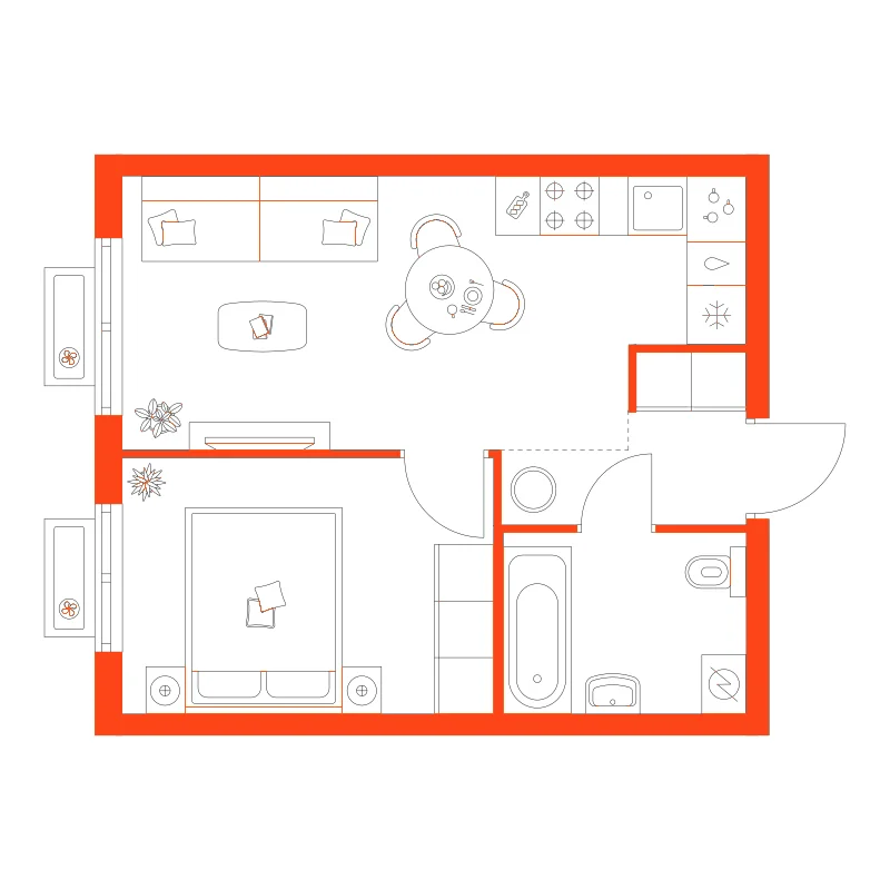 Планировка: 1-комнатная · 33,30 м²