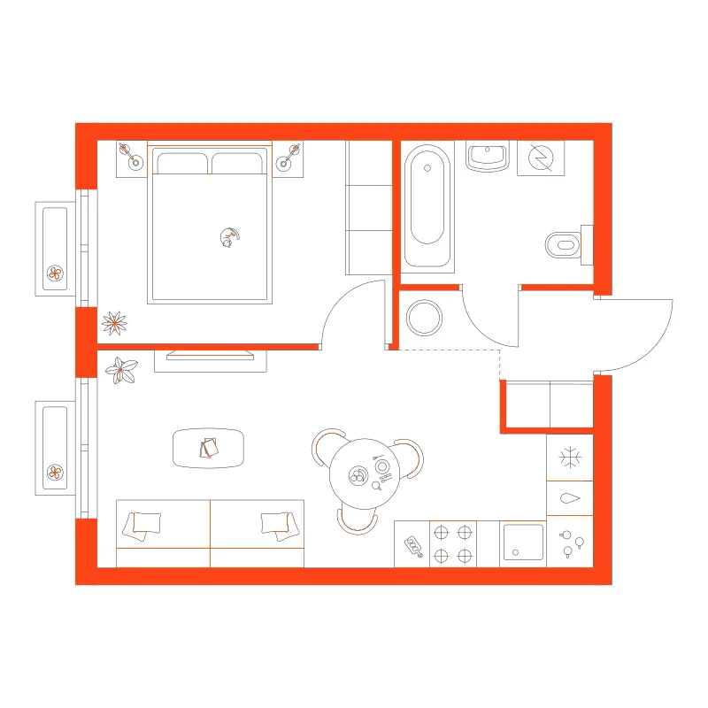 Планировка: 1-комнатная · 33,30 м²