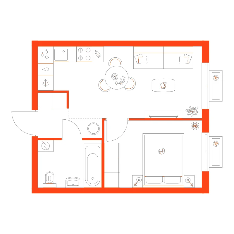 Планировка: 1-комнатная · 33,30 м²
