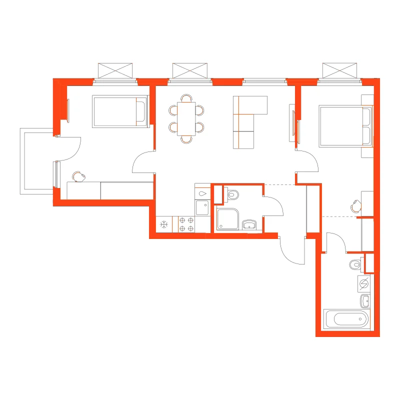 Планировка: 2-комнатная · 60,20 м²