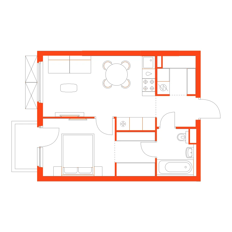 Планировка: 1-комнатная · 38,90 м²