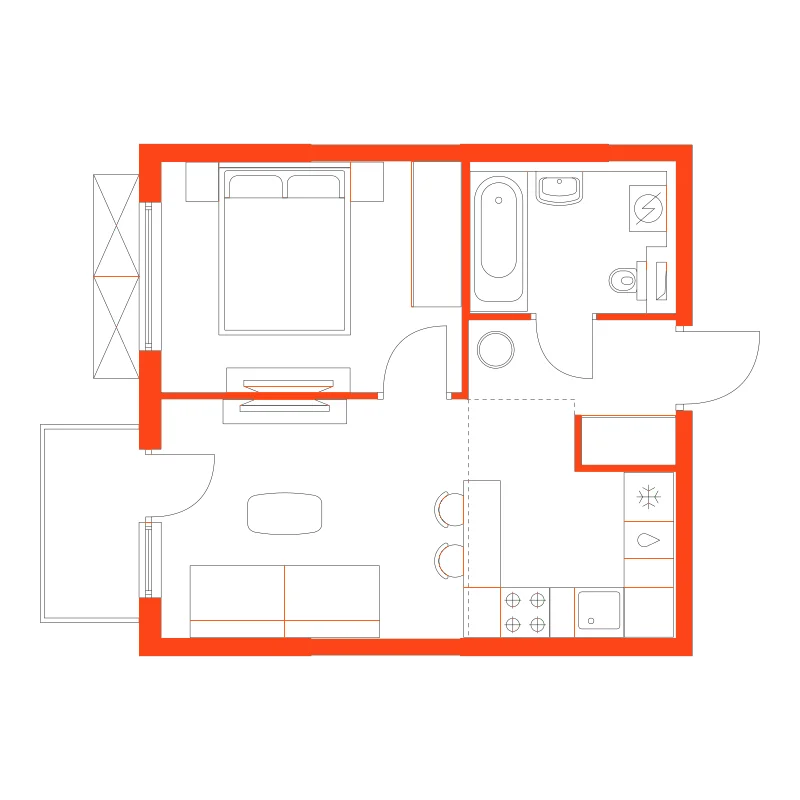 Планировка: 1-комнатная · 35,00 м²