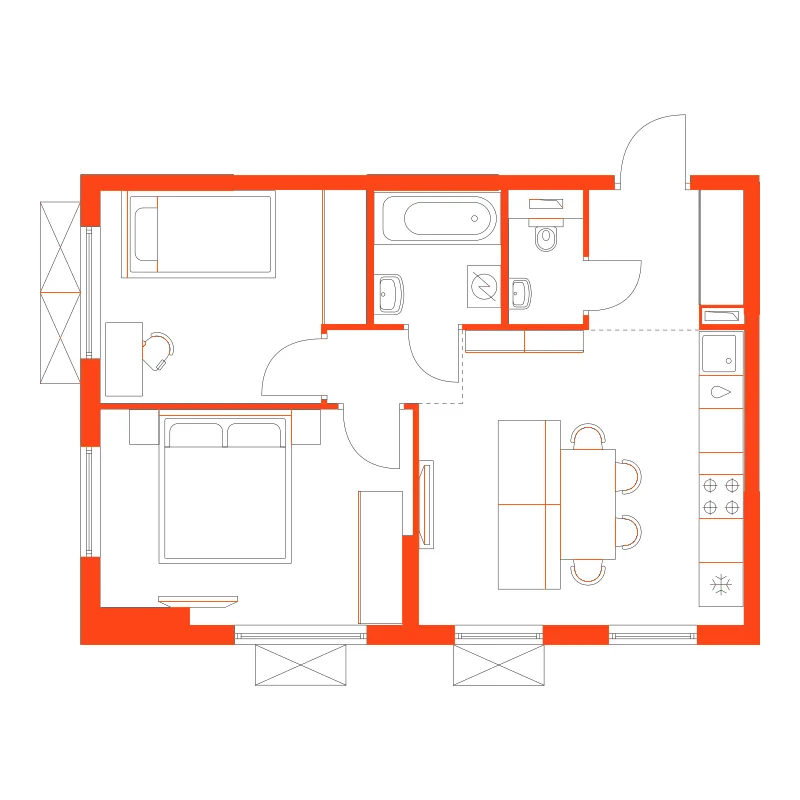 Планировка: 2-комнатная · 49,30 м²