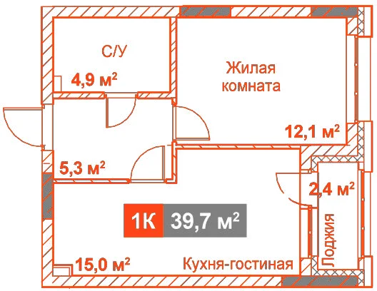 Планировка: Студия · 39,70 м²