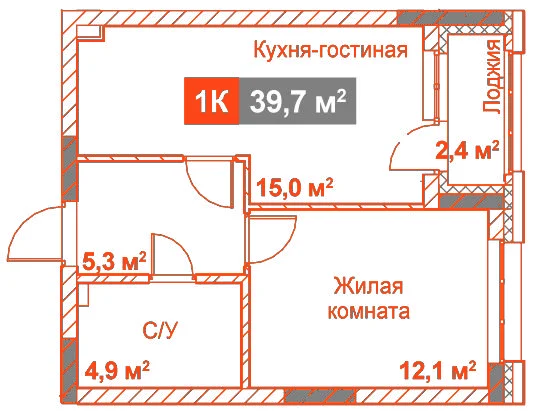 Планировка: Студия · 39,70 м²