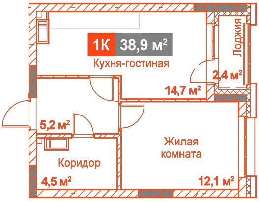Планировка: Студия · 38,90 м²