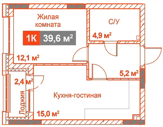 Планировка: Студия · 39,60 м²