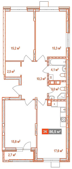 Планировка: 3-комнатная · 86,50 м²